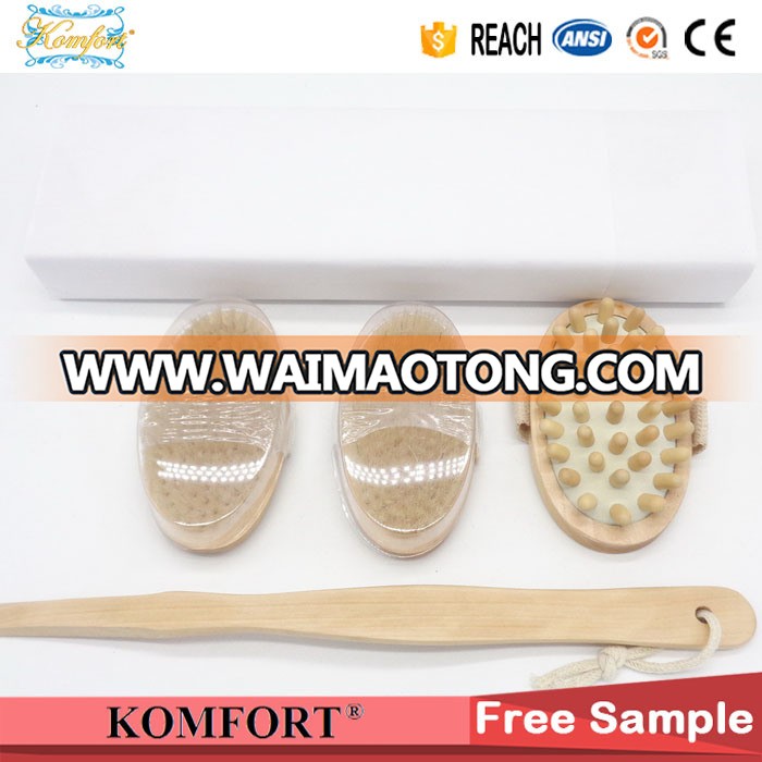 Wood Handle Beauty Dry Skin Boar Bristle Gift Bath Brush Set (JMHF-146)